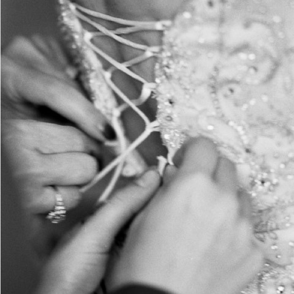 Kenneth Poole wedding dress.   Size 8 appropriate.  Lace up back.  Elegant. - Picture 6 of 11